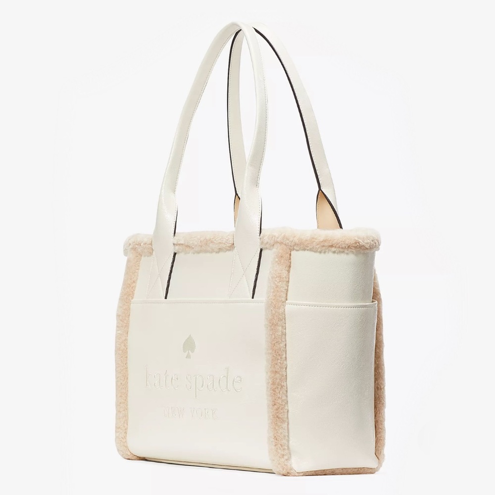 ♠️Kate Spade Jett Shearling Trim Large Tote Bag, Meringue White NWT - Picture 2 of 9